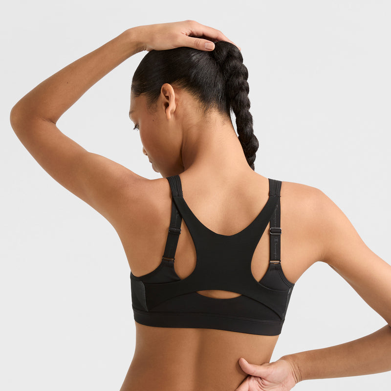 Motion Control Zip Sports Bra, Wirefree, Script Logo