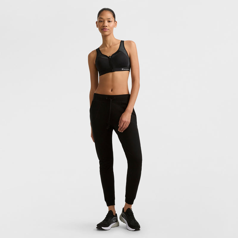 Motion Control Zip Sports Bra, Wirefree, Script Logo