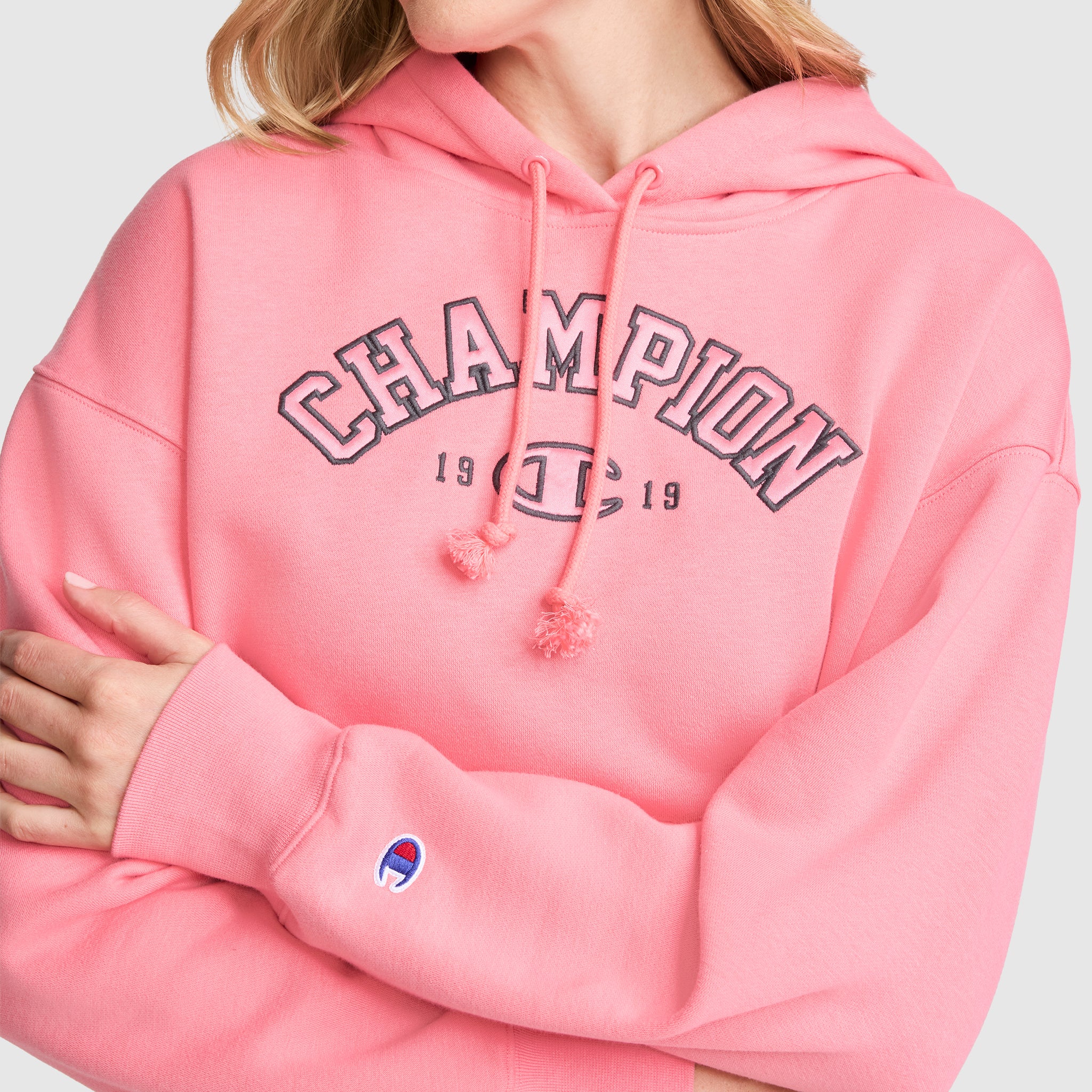 Fleece Hoodie, Satin Applique – Champion