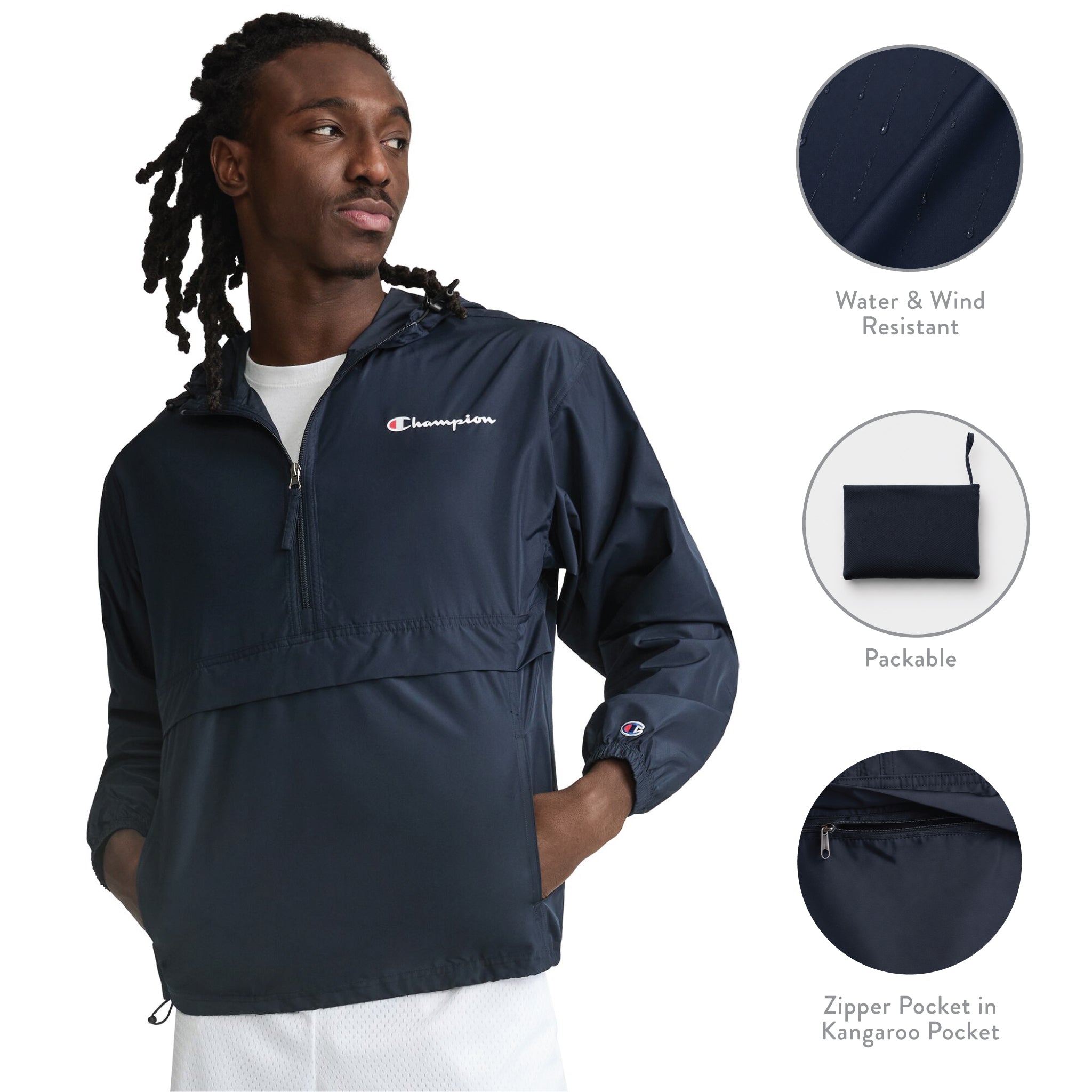 Stadium Packable Jacket, Script Logo - Champion