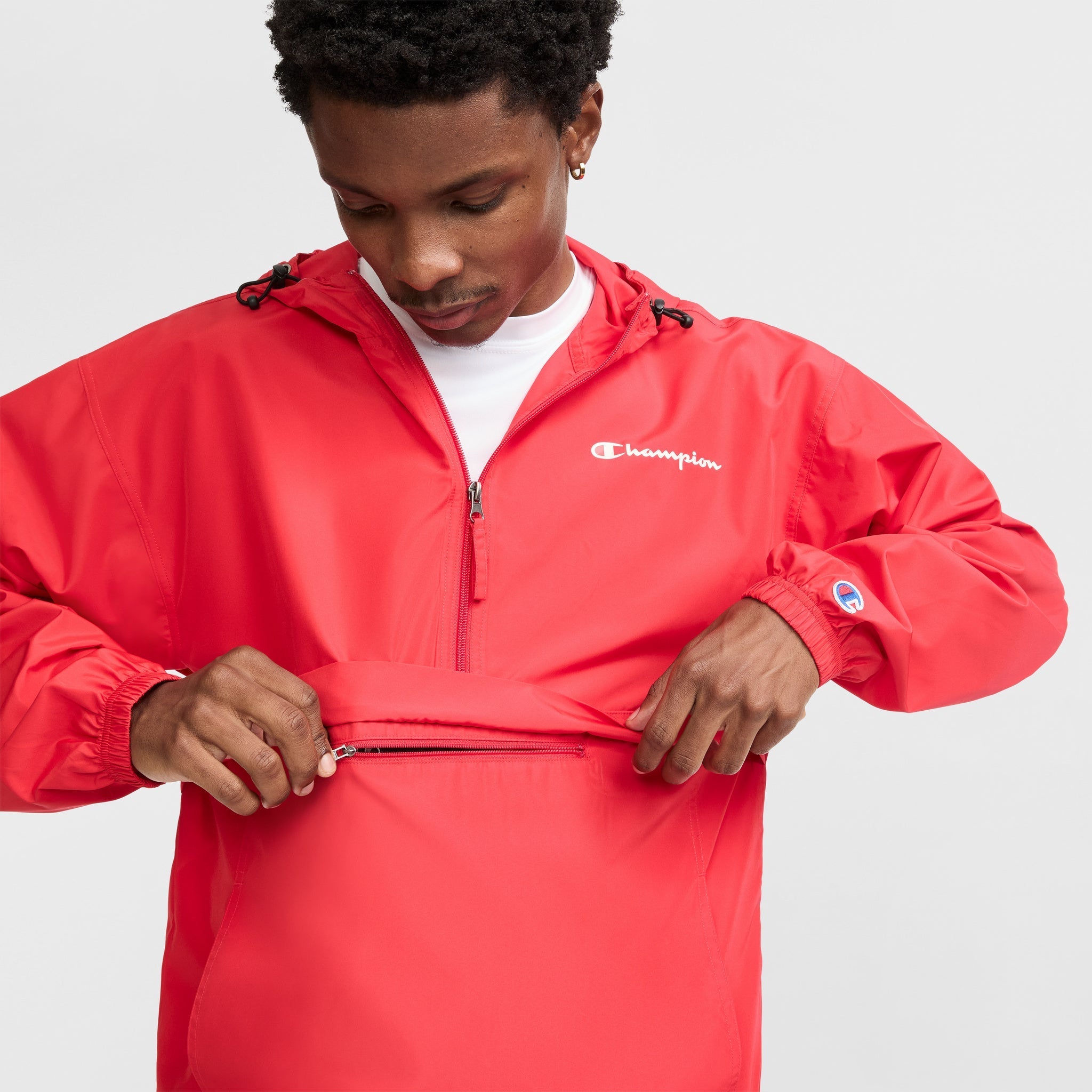 Champion Stadium Packable Jacket, Script Logo in Scarlet