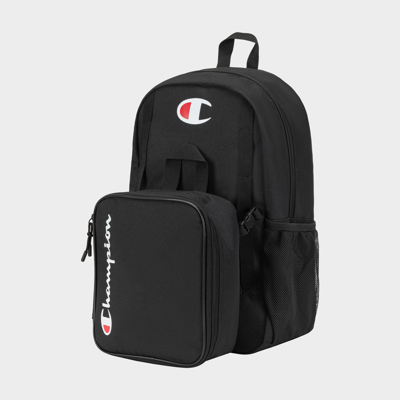 The Champion Kids' Mode Lunch Kit & Backpack Combo, featuring the brand logo and designed for active kids, is displayed against a plain white background.