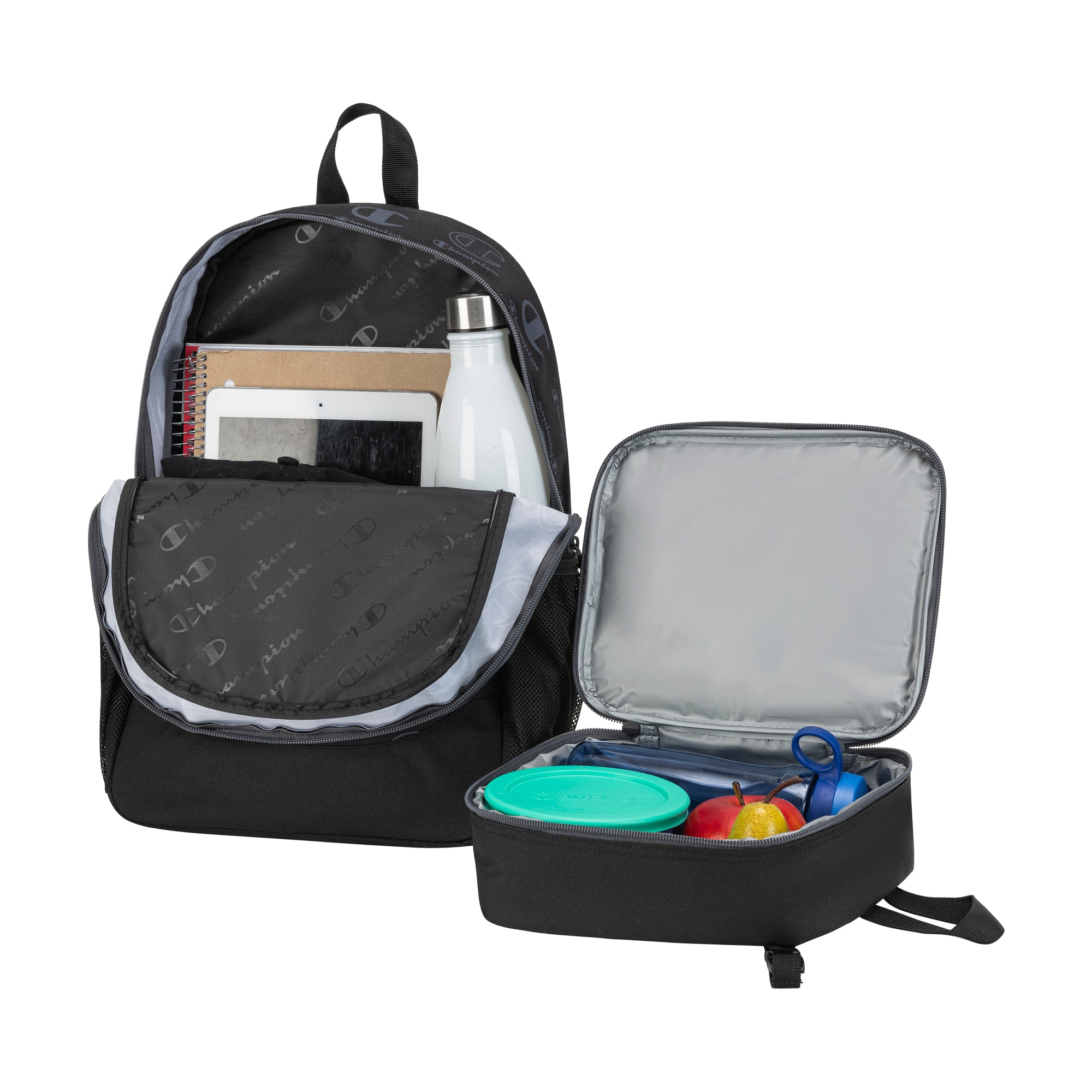 jansport black lunch box Champion Mode Lunch Kit & Backpack Combo, Black/Grey, One Size