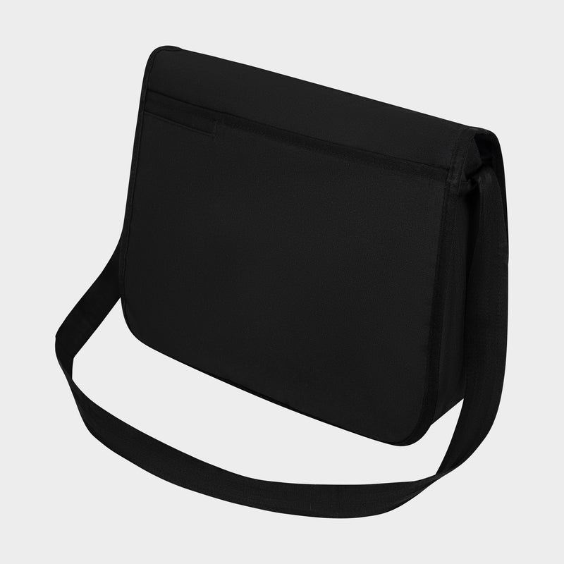 The Champion Phase Messenger Bag is a black commuter bag with a long shoulder strap, flap closure, and padded laptop sleeve, displayed against a light gray background.