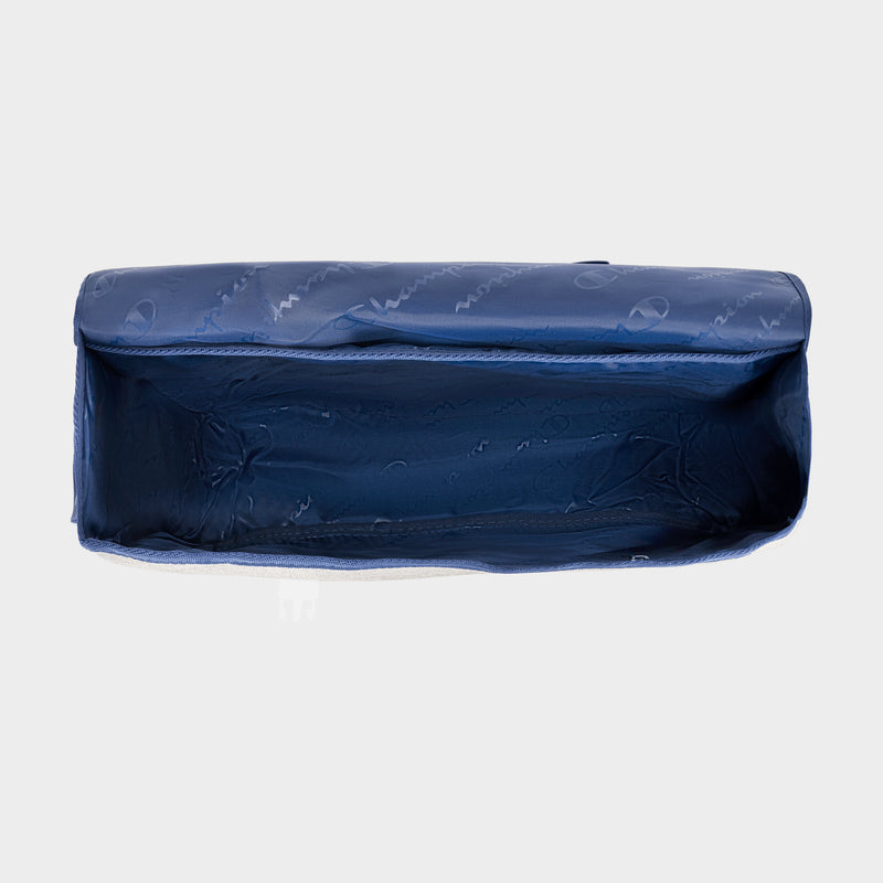 A top view of the Champion Phase Messenger Bag shows its empty, open rectangular shape in blue with a light interior lining, set against a plain white background.