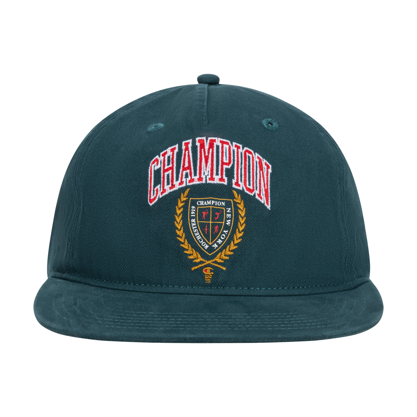 Champion Laurel Shield Flat Brim Adjustable Hat in Dark Green