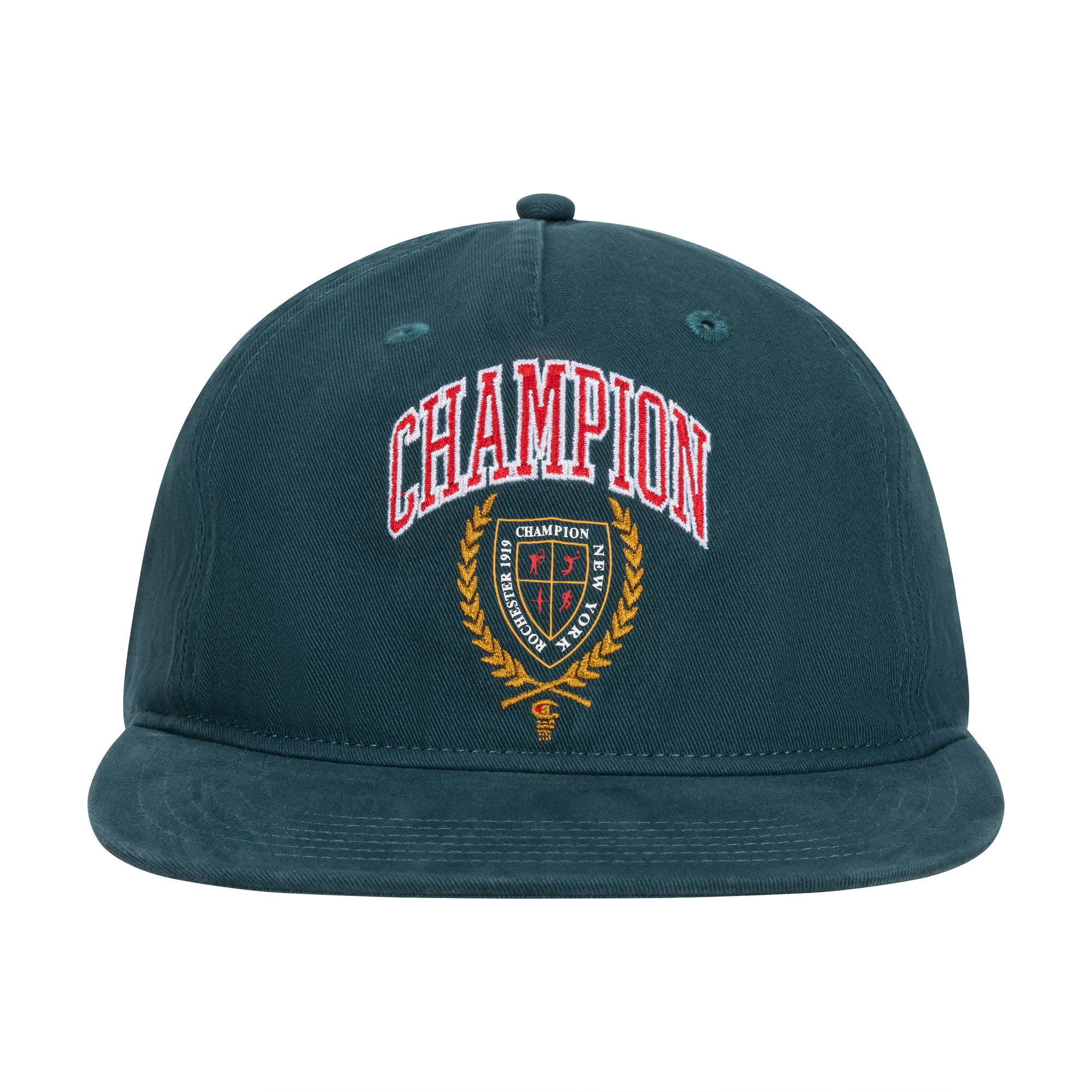 Champion Laurel Shield Flat Brim Adjustable Hat in Dark Green