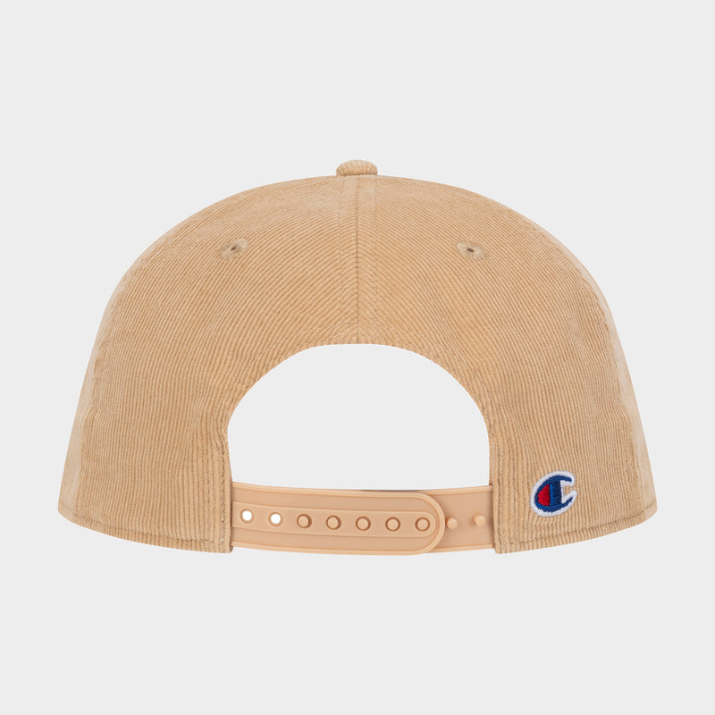 Pursuit Corduroy Adjustable Cap by Champion, displayed from the back, highlights its classic snapback closure and a small Champion logo patch on the right side.