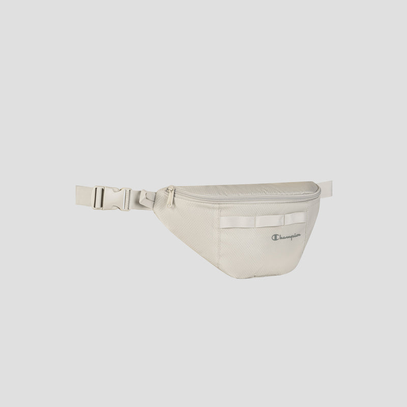 A light beige Champion Document Waist Pack featuring a front zipper and an adjustable strap, perfect for organization on the go, displayed against a plain white background.