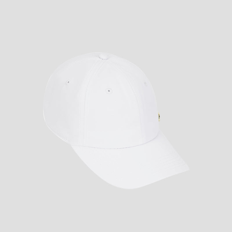 A Champion Lifestyle Sport Adjustable Cap in plain white is shown against a light gray background. This athletic cap features a curved brim, ventilation eyelets, visible stitching details, and an adjustable strap for a comfortable fit.