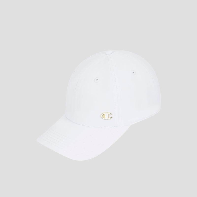 A plain white Champion Lifestyle Sport Adjustable Cap featuring a small gold C logo on the front left side, displayed on a light gray background.