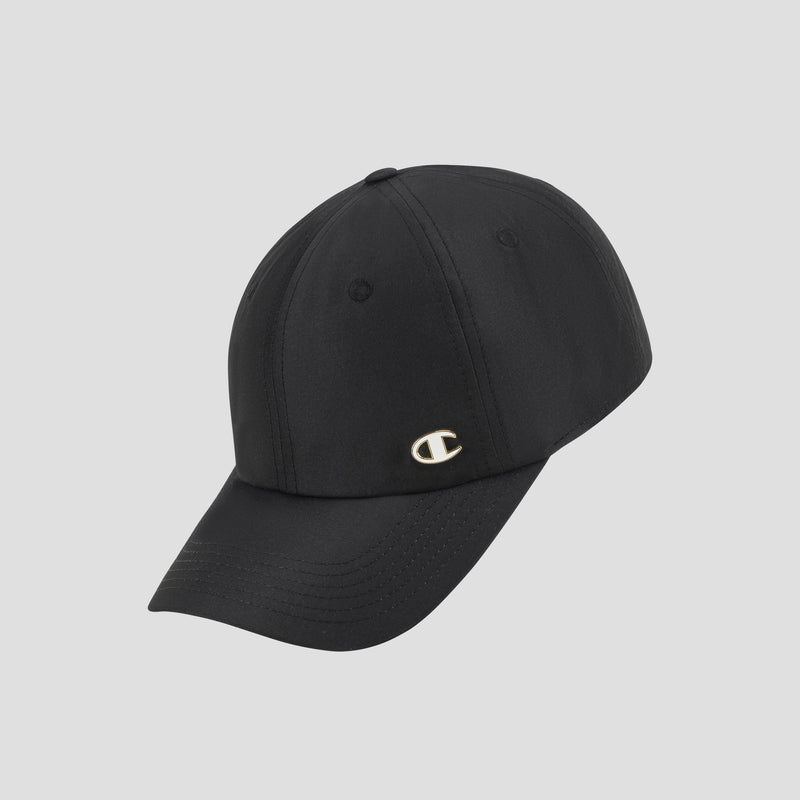 The Champion Lifestyle Sport Adjustable Baseball Cap in black features a curved brim and a small white Champion “C” logo on the front left side. The cap offers an adjustable fit and is displayed against a plain light gray background.