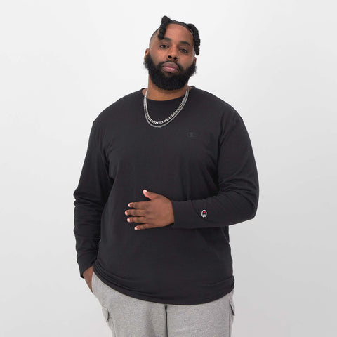 Champion Classic Long-Sleeve T-Shirt, Embroidered C Logo - Big & Tall in Black