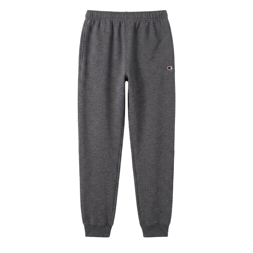 Gray sweatpants with a small logo on a white background