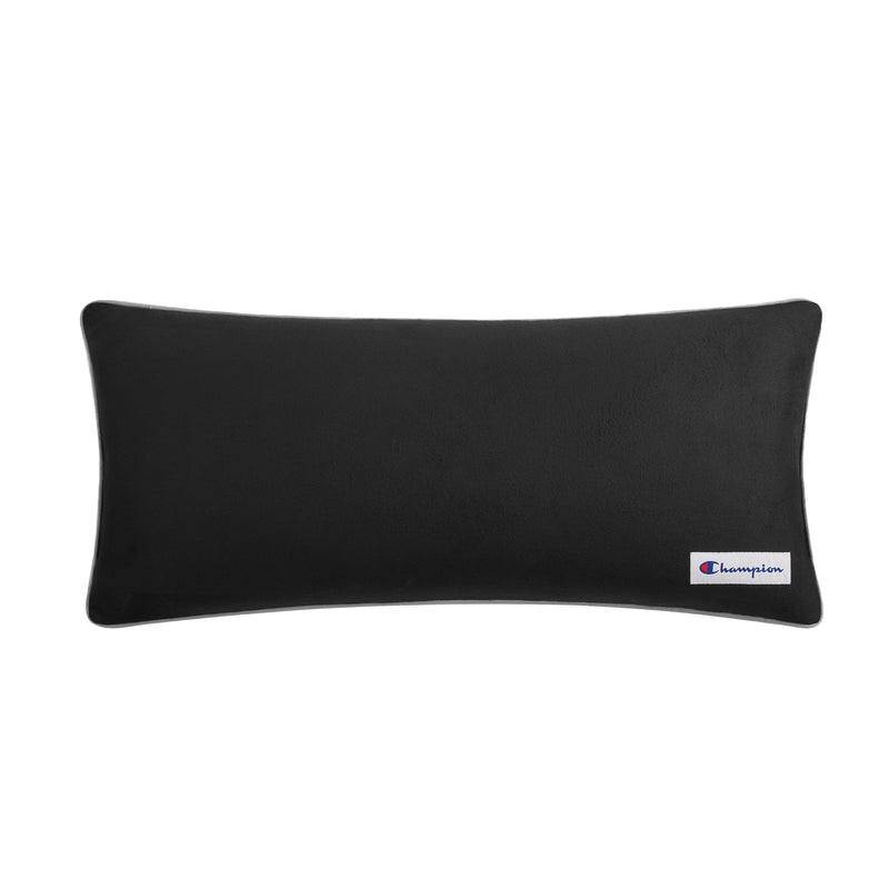 Rectangular black Faux Wool Body Pillow by Champion, featuring a small white label with the brand’s logo in one corner, set against a white background. This pillow is filled with plush polyester for enhanced comfort and support.