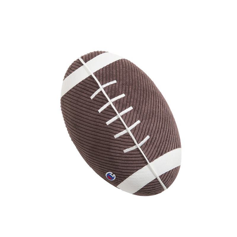 The Champion Sport Shaped Pillows collection features a brown corduroy football-shaped plush decorative pillow with white laces and stripes on each end, displayed against a white background—an ideal addition to any champion’s collection.